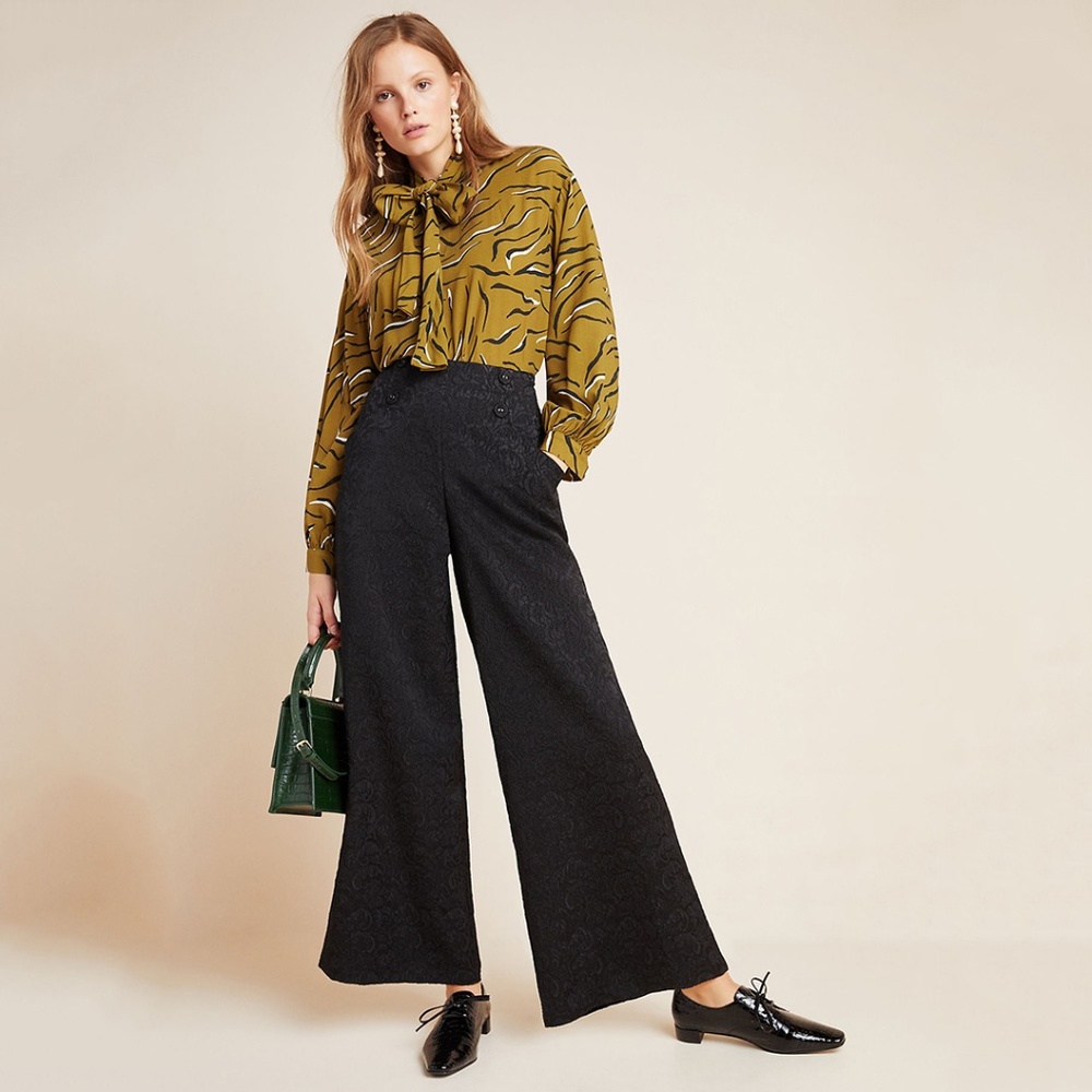 Eva Franco Anthropologie Jeunie Jacquard Wide Leg Trousers - Picture 2 of 6